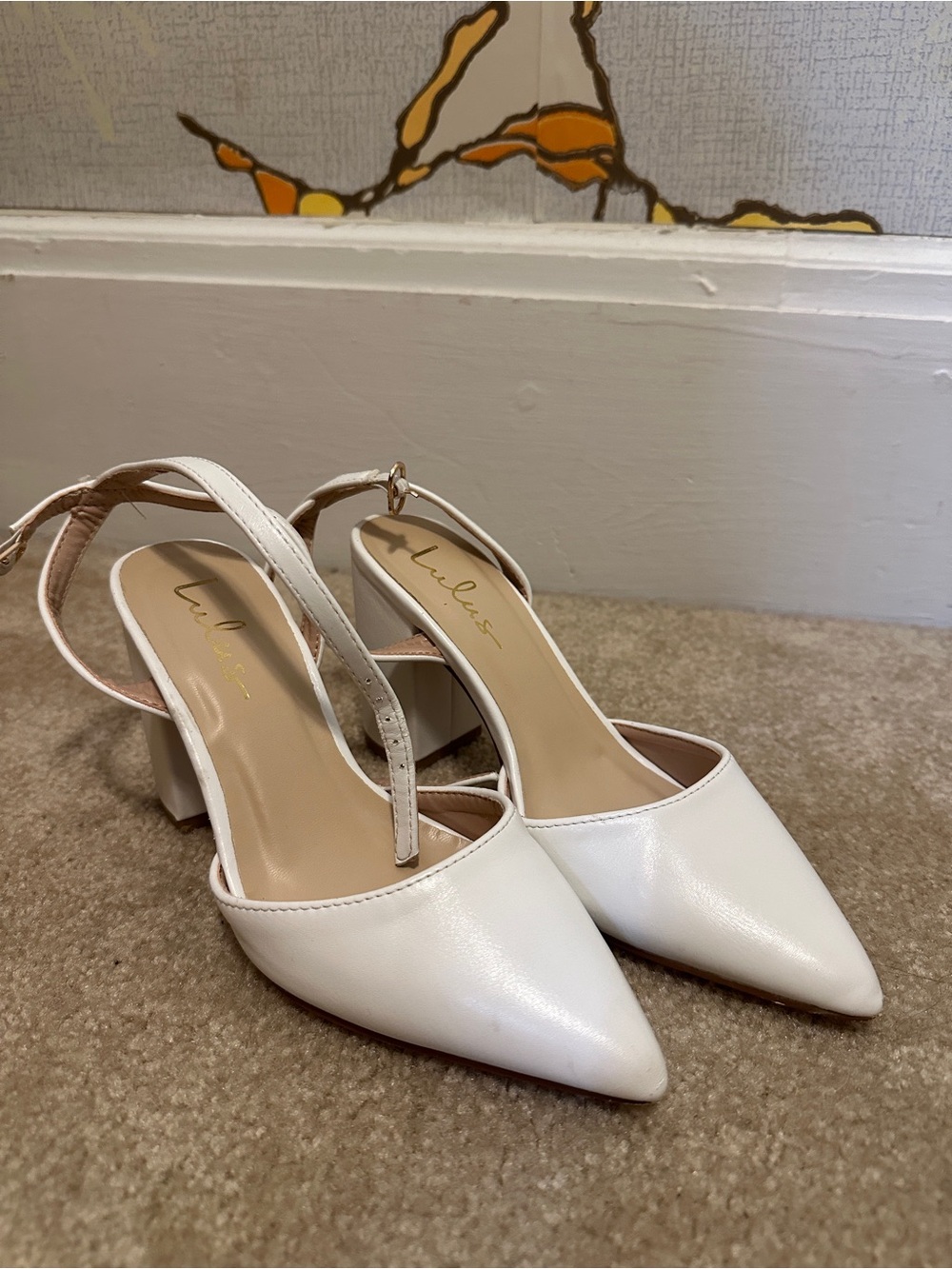 Lulu's White Pointed Slingback Block Heels 5.5